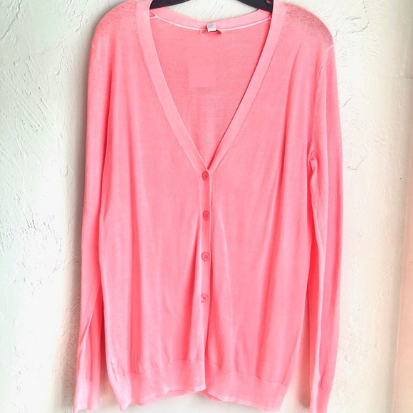 neon pink cardigan